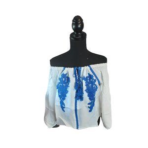 2/$35-Line & Dot Embroidery Off Shoulder Pheasant Boho Blouse Women's Size M
